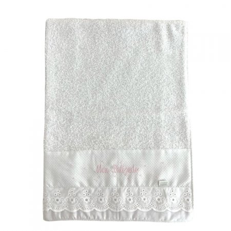 Toalhinha para Bebê Felpuda Meu Batizado Branco Rosa