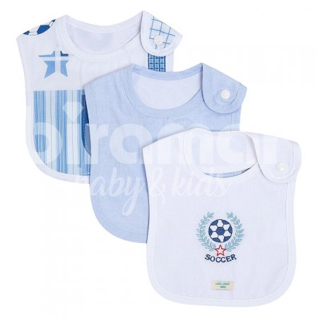 Trio de Babadores para Bebê Goal Branco/Azul, 3 peças