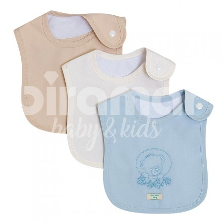 Trio de Babadores para Bebê Teddy Bear Azul, 3 peças Percal 180 Fios