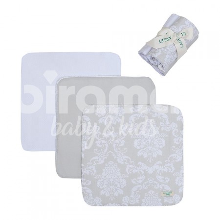 Trio Boquinhas Felpa para Bebê Damask Branco