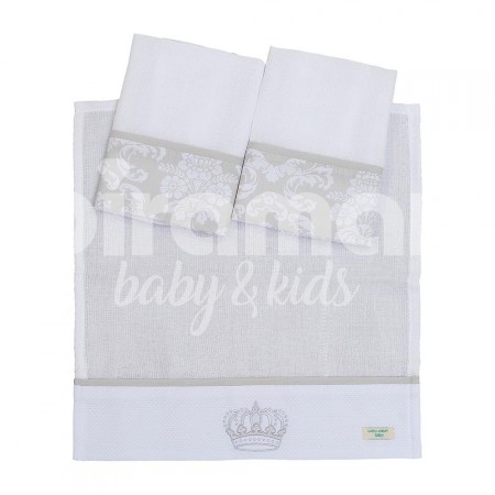 Trio Boquinhas Fralda Cremer para Bebê Damask Branco