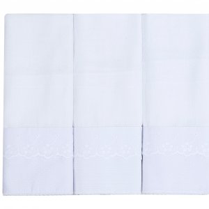 Conjunto 3 Fraldas para Bebê Cremer Luxo Bordado Inglês Piquet Branco