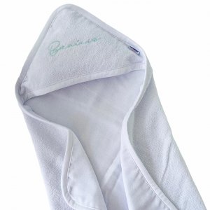 Toalha de Banho para Bebê Felpuda Revestida Fralda Viés Personalizada Benício Branco e Verde Mint