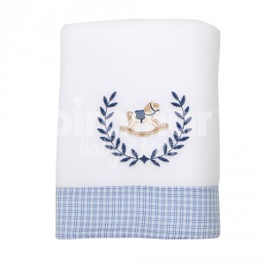 Cobertor Soft para Bebê Cavalinho de Pau Azul