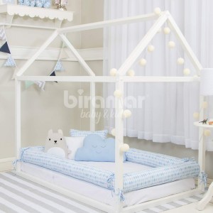 Kit Montessoriano Mini Cama Rolinho 4 Peças London Azul (Colchão 1,50 x 0,70)