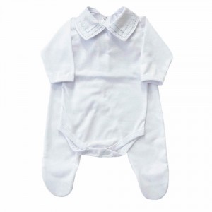 Conjunto Clássico 2 Peças para Bebê Gola Piquet Branco/Pontilhado Azul - Tamanho Único