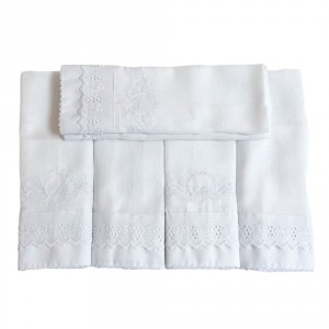 Conjunto 5 Fraldas para Bebê Cremer Luxo Bordado Laço Branco