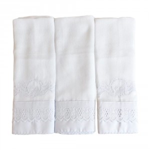 Conjunto 3 Fraldas para Bebê Cremer Luxo Bordado Laço Branco