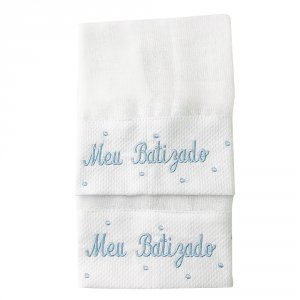 Boquinha Fralda Cremer 2 Peças para Bebê Meu Batizado Branco Azul