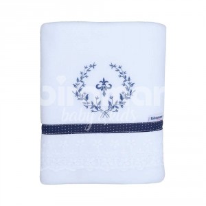 Cobertor Soft para Bebê Bordado Inglês e Bordado Versailles Marinho