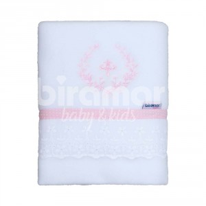 Cobertor Soft para Bebê Bordado Inglês e Bordado Versailles Rosa
