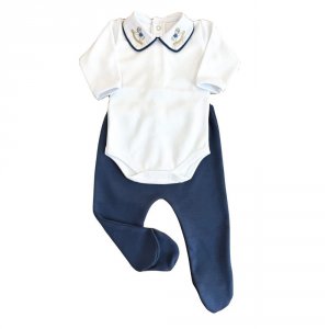 Conjunto Clássico 2 Peças para Bebê Fio Egípcio Cavalinho de Pau Azul - Tamanho Único
