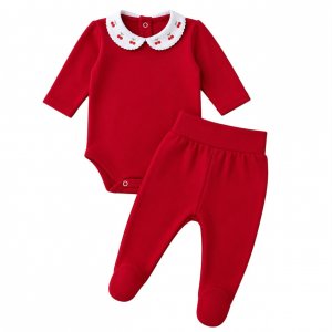 Conjunto Clássico 2 Peças para Bebê Fio Egípcio Cerejinhas Vermelho - Tamanho Único