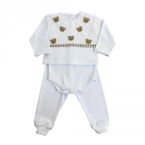 Conjunto Pagão para Bebê 3 Peças Algodão Egípcio Bordado Mini Ursinhos - Tamanho Único