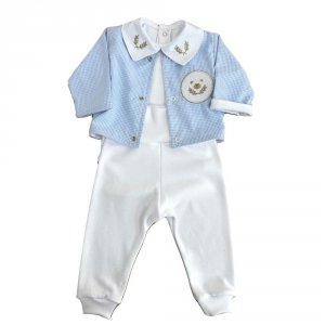 Conjunto Pagão 3 Peças Algodão Egípcio Xadrez Azul Ursinho