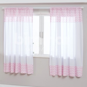 Cortina para Quarto de Bebê Percal Barrado Estampado Lollipop Soho Chevron Rosa