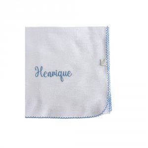 Cueiro Aflanelado para Bebê Personalizado Elisa Branco / Azul