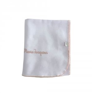 Cueiro Aflanelado para Bebê Personalizado Elisa Branco / Rosê