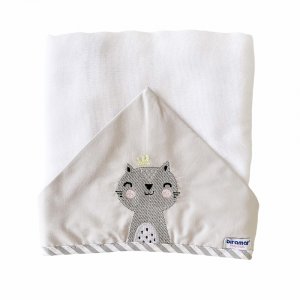 Toalha de Fralda para Bebê Com Capuz Bordada Woodland Gatinho