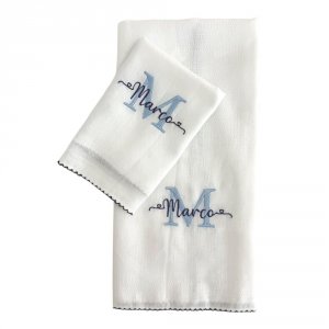 Fralda de Ombro para Bebê com Fralda Boca 100% Algodão Inicial Personalizado Marinho