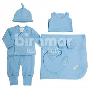Gift Set para Bebê Teddy Bear Azul 7 Peças Percal 180 Fios - Tamanho Ú