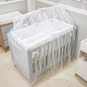 Mosquiteiro para Berço Varal Inteiro Lacinho Rosa