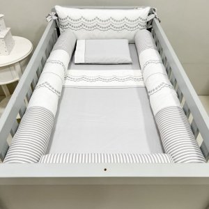 Kit de Berço Rolinho 7 Peças Firenze Branco/Cinza