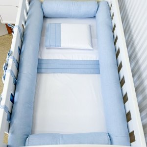 Kit de Berço Rolinho 4 Peças Linho Azul