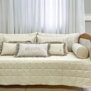 Kit Cama Babá 9 Peças Benício Personalizado Linho Bege