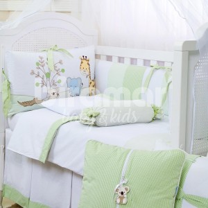 Kit Enxoval de Berço Savanah Verde 10 Peças com Mosquiteiro