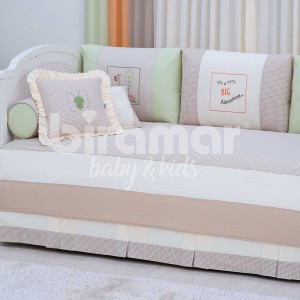 Kit Cama Babá 9 Peças com Saia Safari Bege