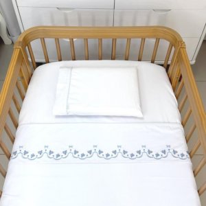 Jogo de Lençol para Berço 3 peças Percal 180 Fios 100% Algodão Alice Branco / Azul