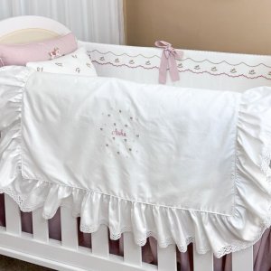 Manta para Bebê Percal 400 Fios Benício Personalizado Branco / Rosê