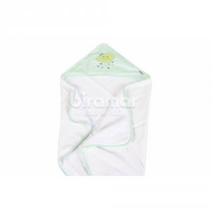 Toalha de Banho para Bebê Felpuda Revestida Bordada Viés Chuva de Amor Branco / Verde Mint
