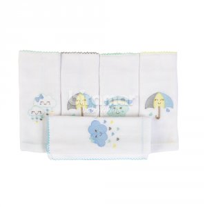 Conjunto 5 Fraldas para Bebê Cremer Luxo Bordado Chuva de Amor Branco / Azul