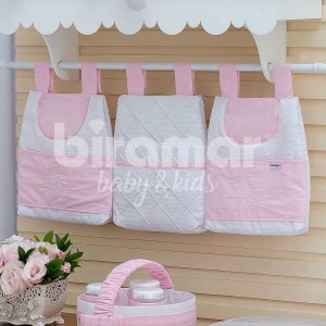 Porta Fraldas para Bebê 3 Peças Bordado Inglês Versailles Rosa