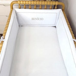 Protetor de Berço Antissufocante 4 Peças Piquet Personalizado Branco / Bege