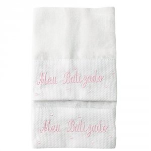 Boquinha Fralda Cremer 2 Peças para Bebê Meu Batizado Branco Rosa