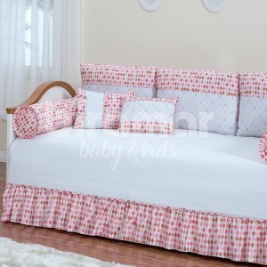 Kit Cama Babá 9 Peças com Saia London Rosa