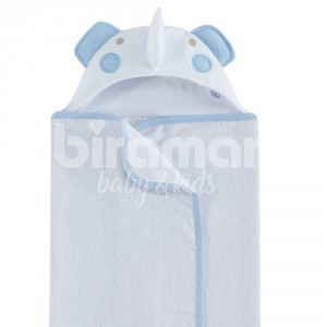 Toalha de Banho para Bebê Felpuda Revestida Fralda Animais Elefante Azul