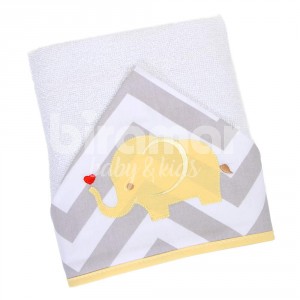 Toalha de Banho para Bebê Felpuda Revestida Lollipop Chevron Elefantinho Amarelo - Exclusivo