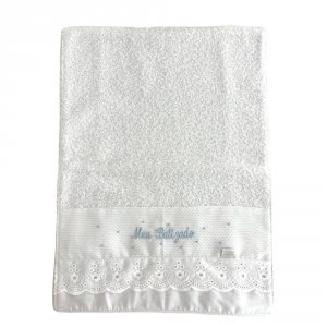 Toalhinha para Bebê Felpuda Meu Batizado Branco Azul