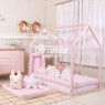 Kit Montessoriano Mini Cama Rolinho 4 Peças Listrado Rosa (Colchão 1,50 x 0,70)