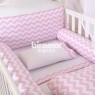 Kit Enxoval de Berço Lollipop II Soho Chevron Rosa 9 Peças com Mosquiteiro