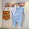 Macacão Longo Suedine com Babador para Bebê Benício Monograma Azul Personalizado - Tamanho Único