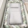 Trança Protetora de Berço e Cama Plush Cinza / Verde Mint / Branco