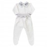 Conjunto Clássico 2 Peças para Bebê Gola Passarinho-Branco/Marinho-Tamanho Único