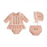 Vestido c/ Touca e Calcinha para Bebê Maria Joaquina Cogumelos Rosa