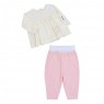 Conjunto Batinha para Bebê 3 Peças Bordado Love Flowers Creme Rosa - Tamanho Único