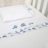 Lençol para Berço 3 peças Lolli Carrinhos Azul Percal
